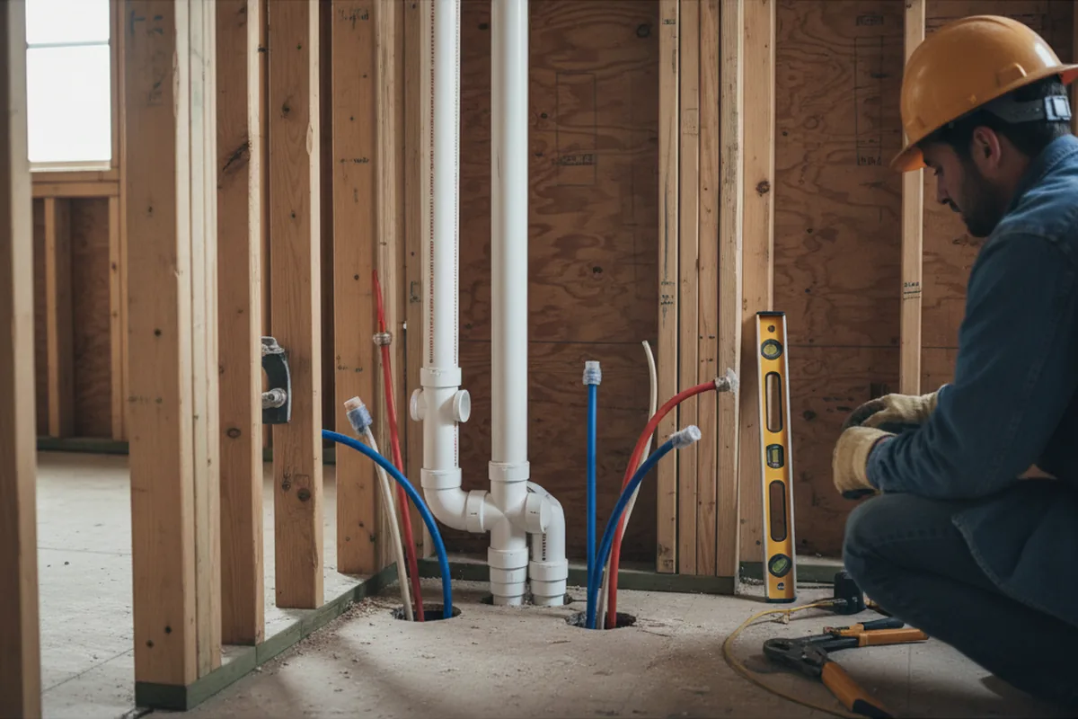 Drain and supply rough-in during Sump Pump Repair in Brookshire